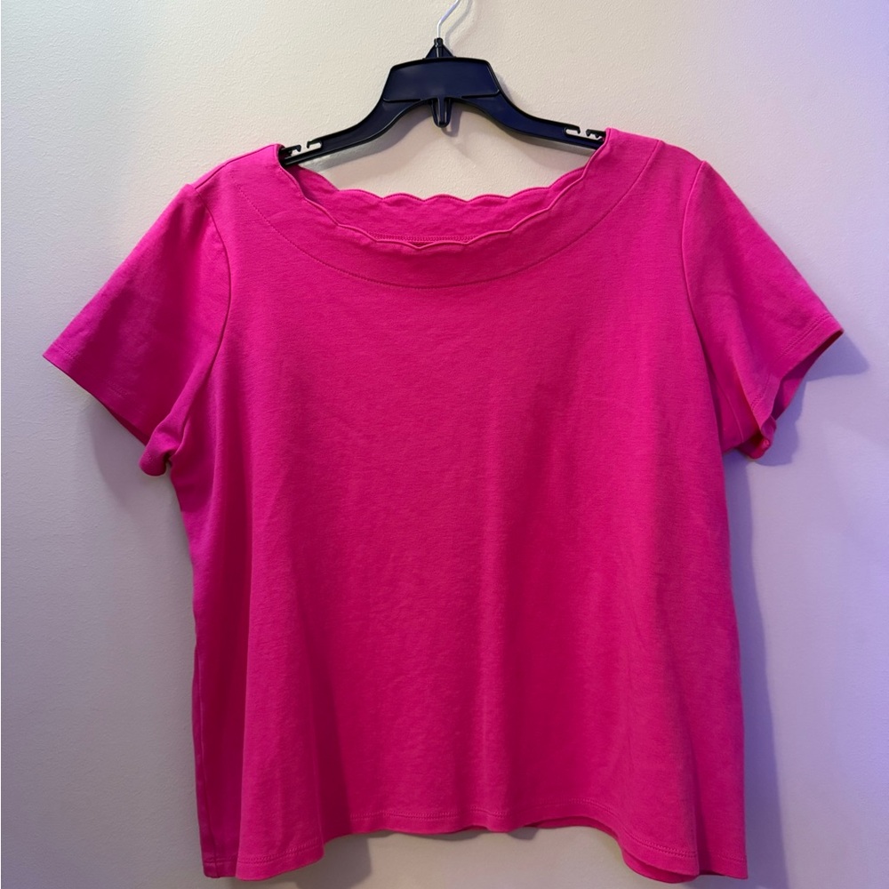 Pink Scalloped Neck Women's Top